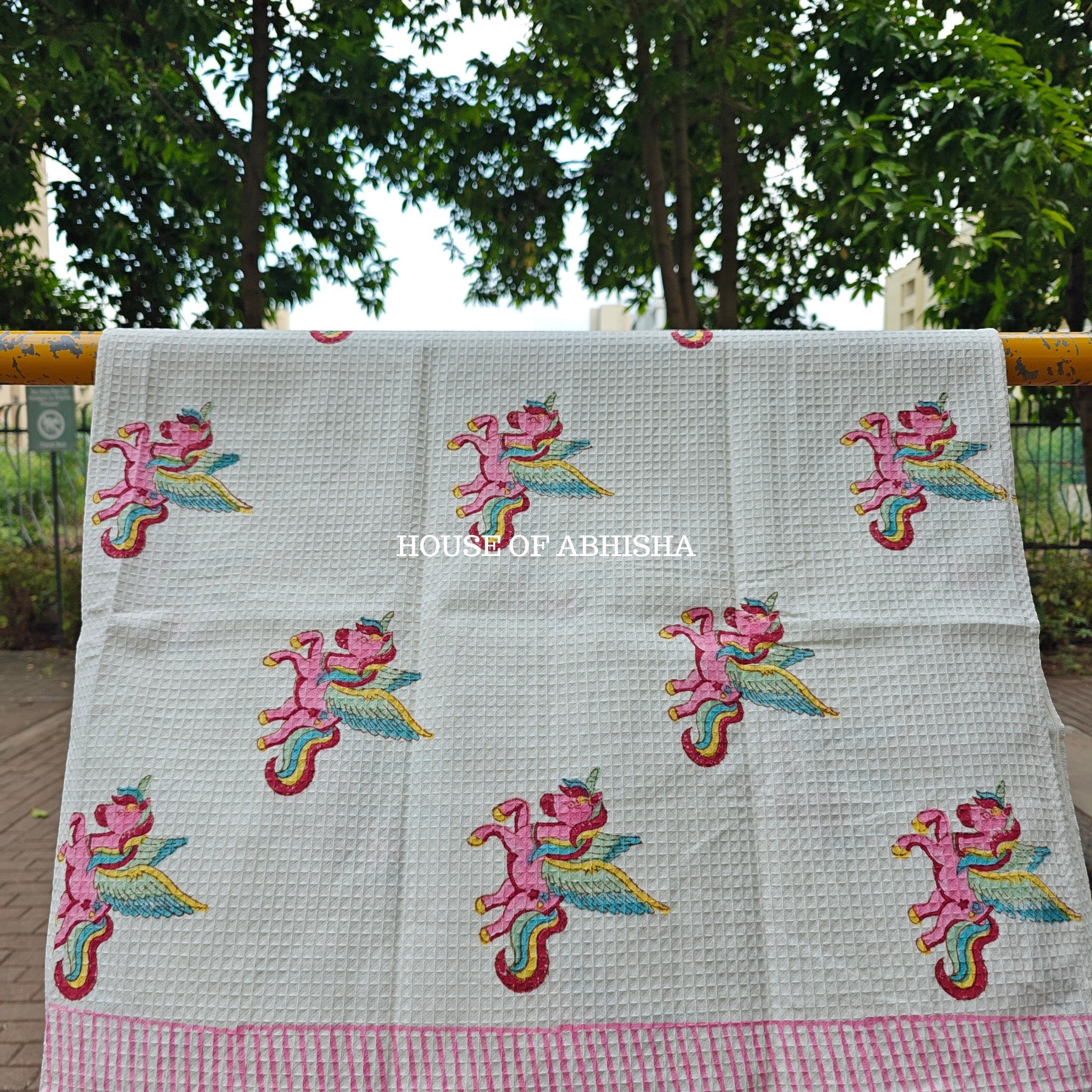 Flying Unicorn Handblock Waffle Cotton Towel