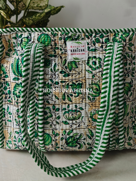 Green Bloom Mini Quilted Cotton Tote Bag