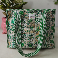 Green Bloom Mini Quilted Cotton Tote Bag