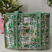 Green Bloom Mini Quilted Cotton Tote Bag