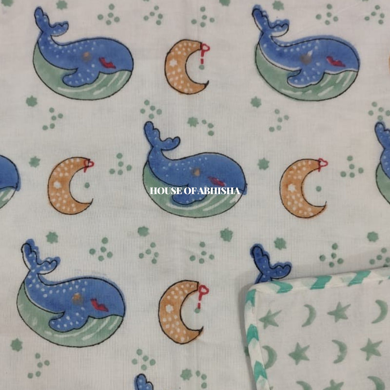 Ocean Pals Handblock Printed Mulmul Kids Dohar / AC Blanket