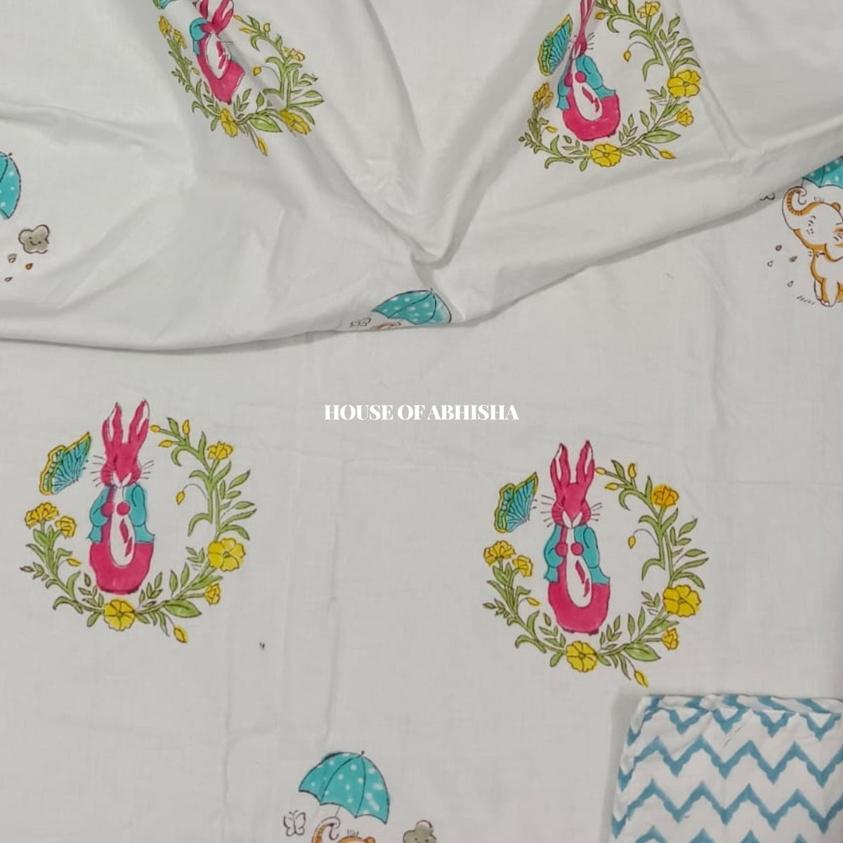 Bunny Handblock Printed Mulmul Kids Dohar / AC Blanket