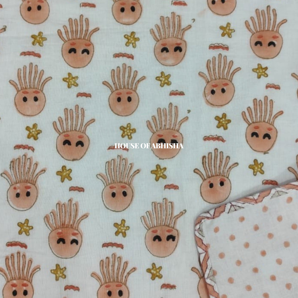 Coral Dreams Handblock Printed Mulmul Kids Dohar / AC Blanket