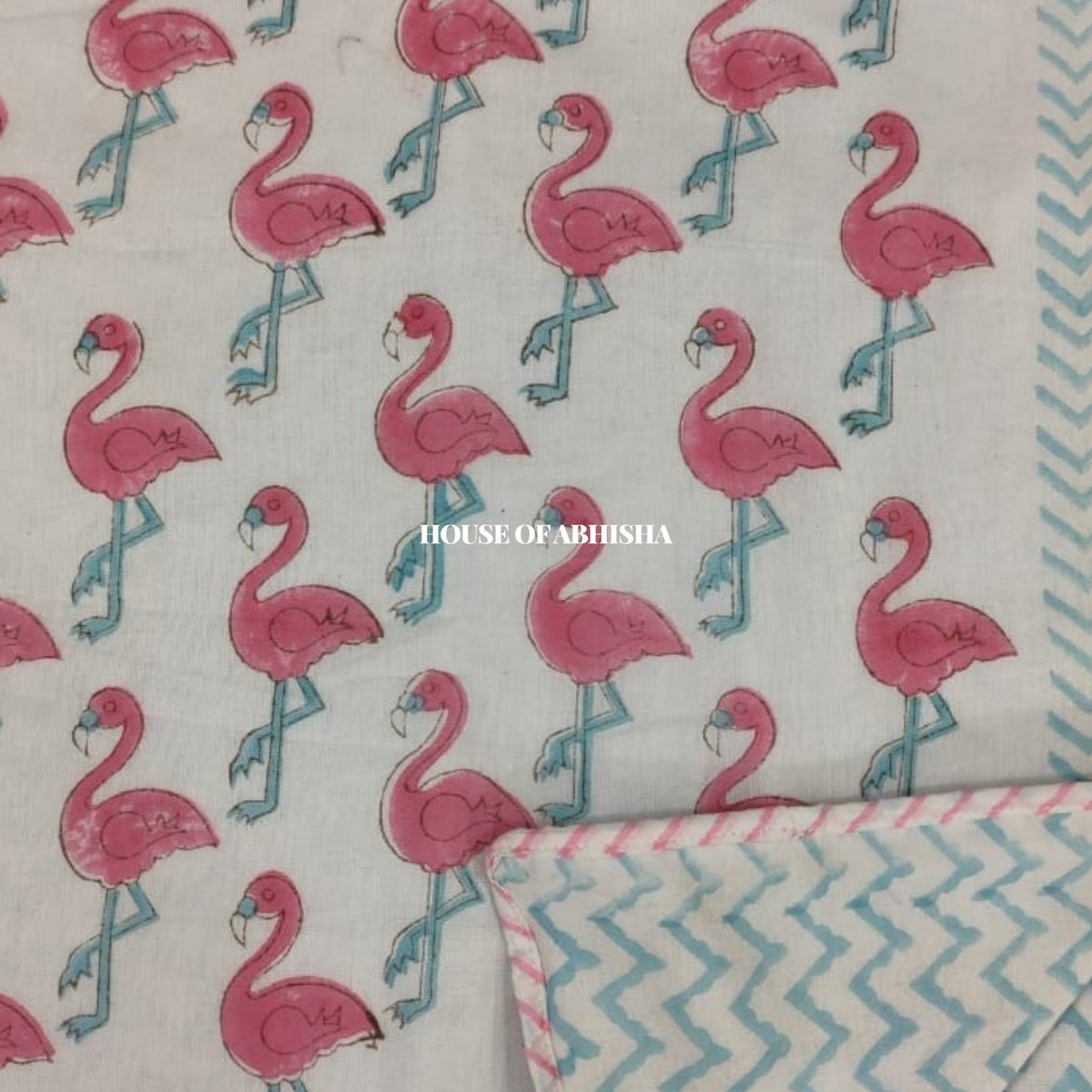 Flamingo Handblock Printed Mulmul Kids Dohar / AC Blanket
