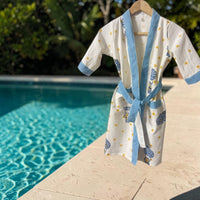 Starry Night Handblock Printed Kids Waffle Cotton Bathrobe