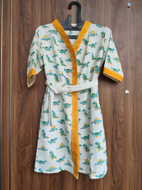 Marine World Handblock Printed Kids Waffle Cotton Bathrobe