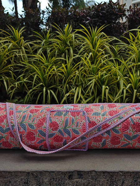 Floral Handblock Printed Quilted Yoga Mat Bag