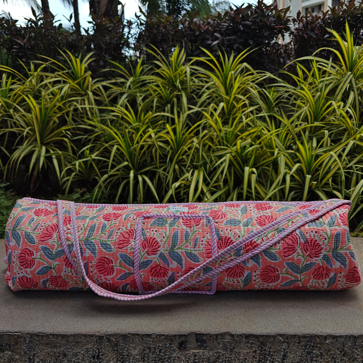 Floral Handblock Printed Quilted Yoga Mat Bag