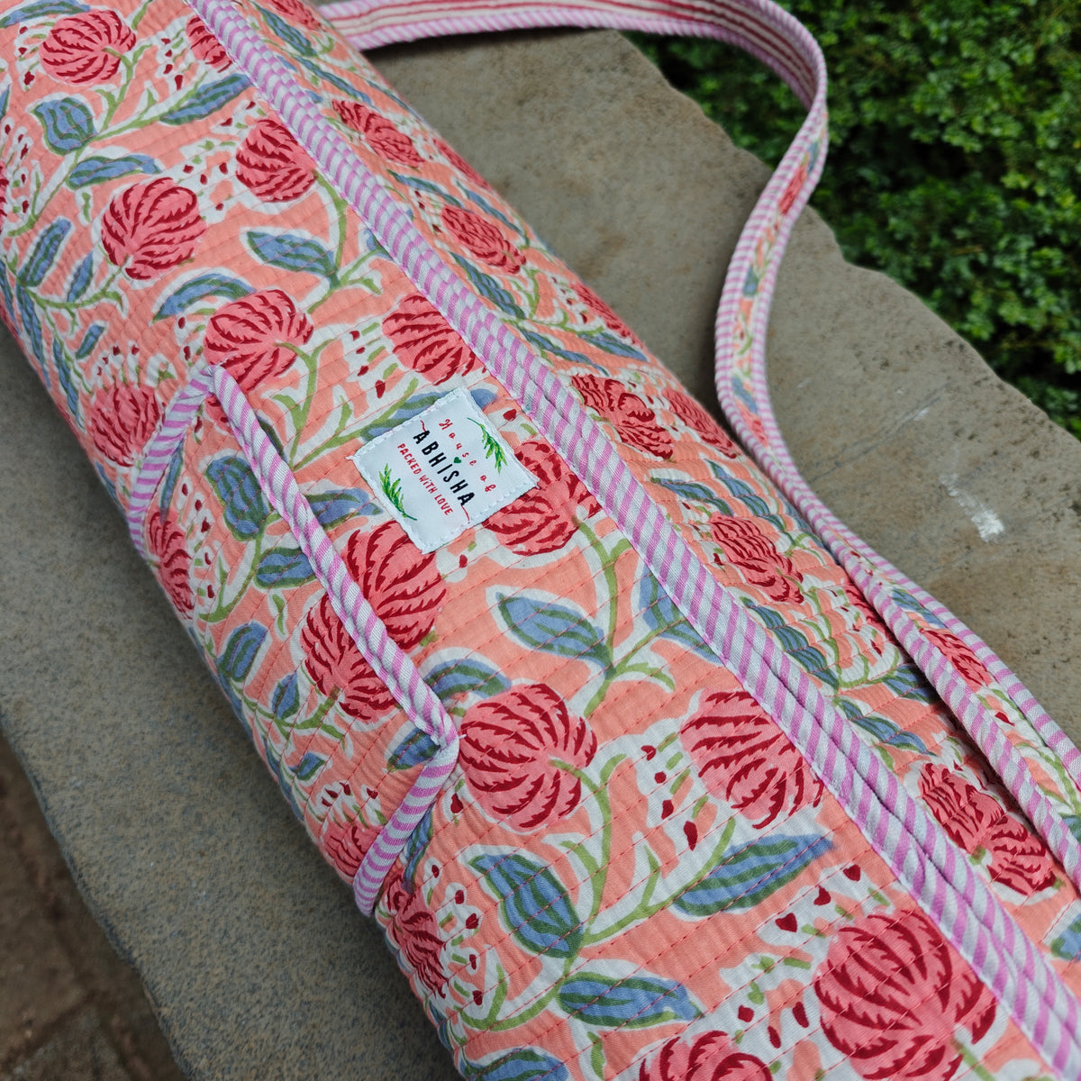Floral Handblock Printed Quilted Yoga Mat Bag