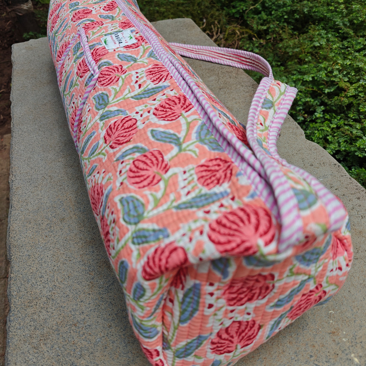 Floral Handblock Printed Quilted Yoga Mat Bag