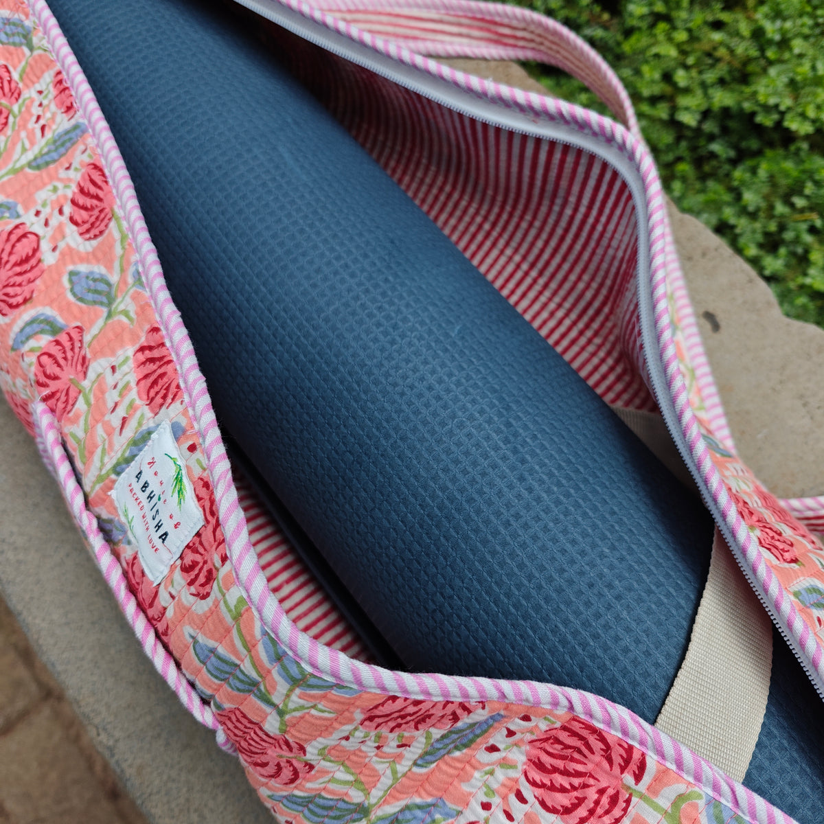Floral Handblock Printed Quilted Yoga Mat Bag