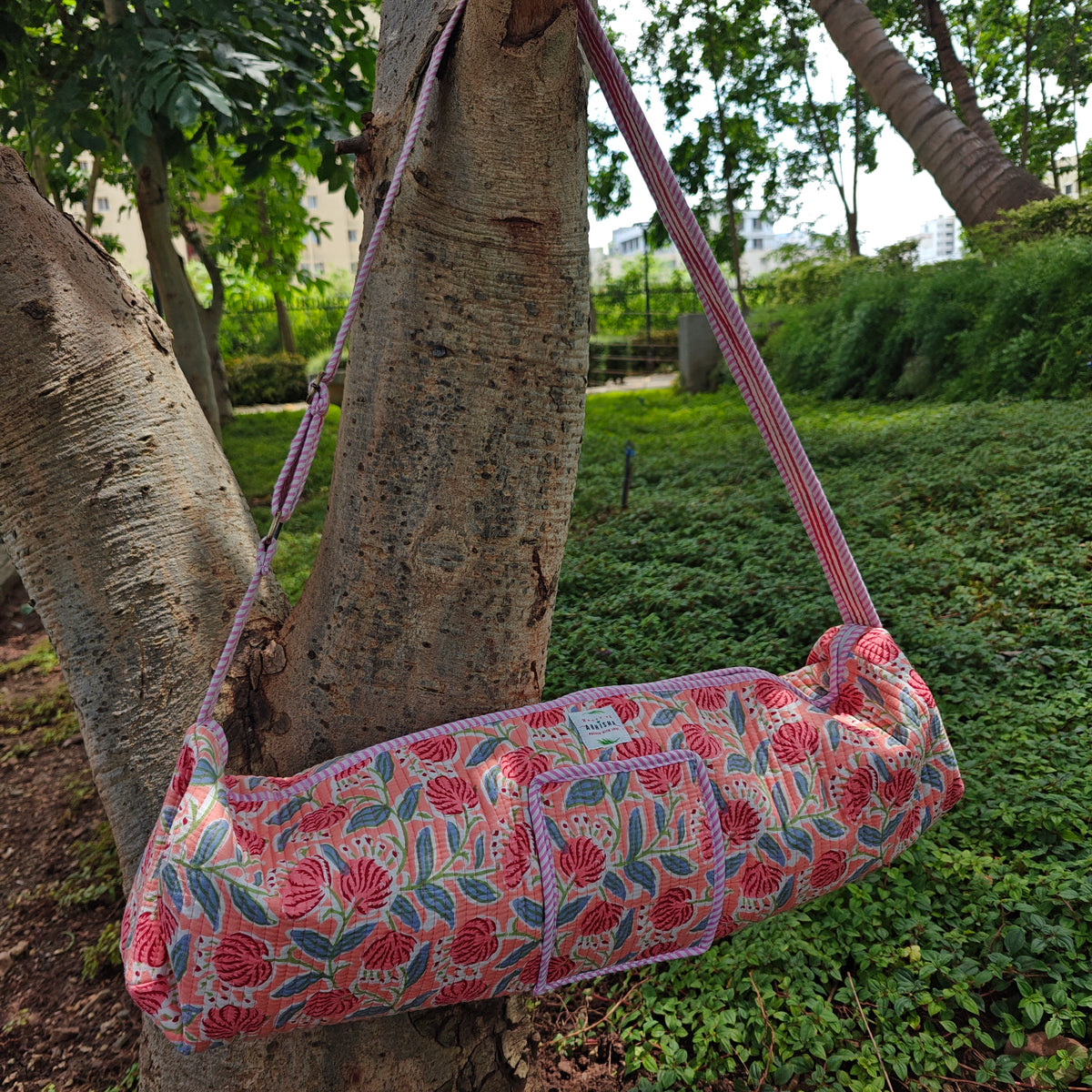 Floral Handblock Printed Quilted Yoga Mat Bag