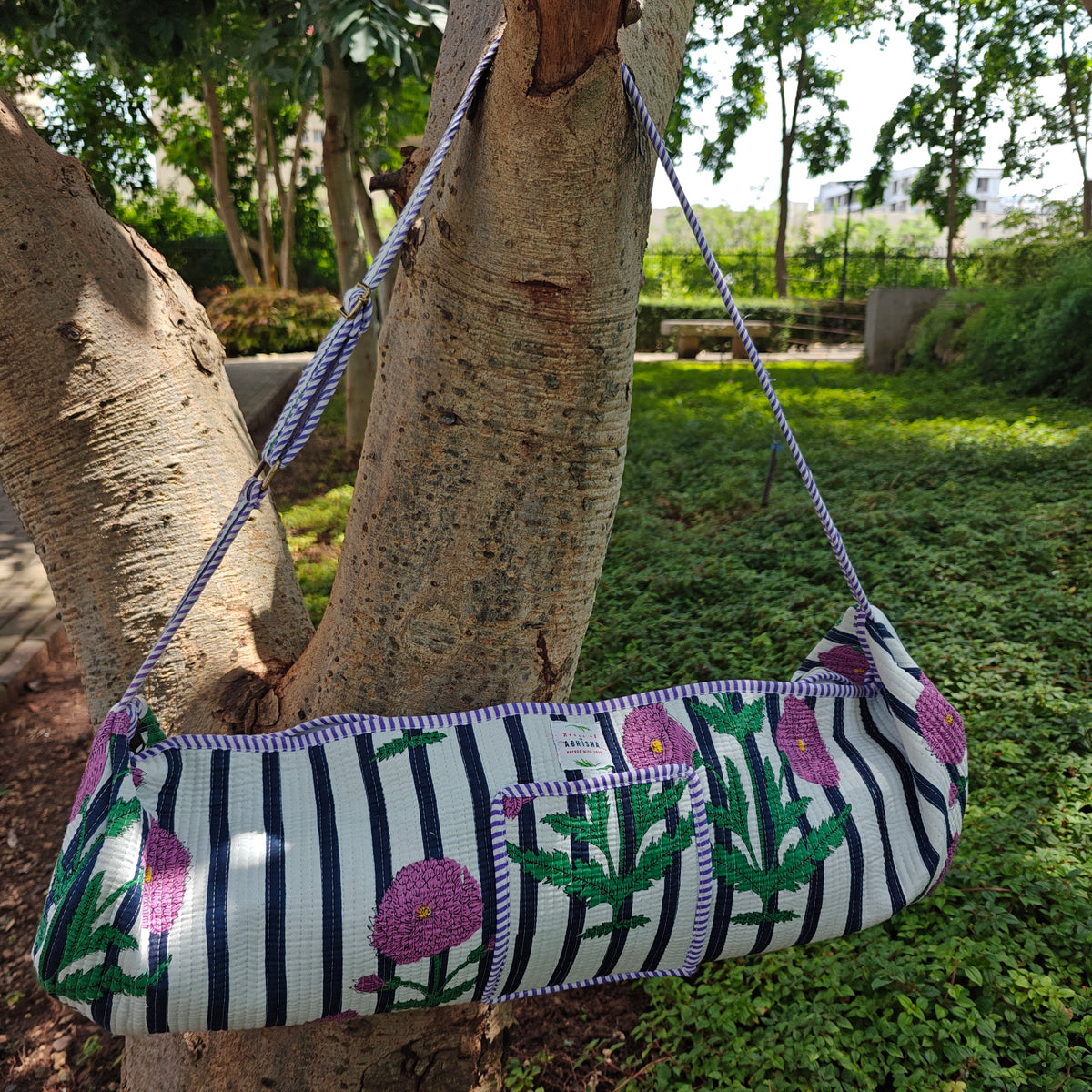 Purple Rush Handblock Printed Quilted Yoga Mat Bag