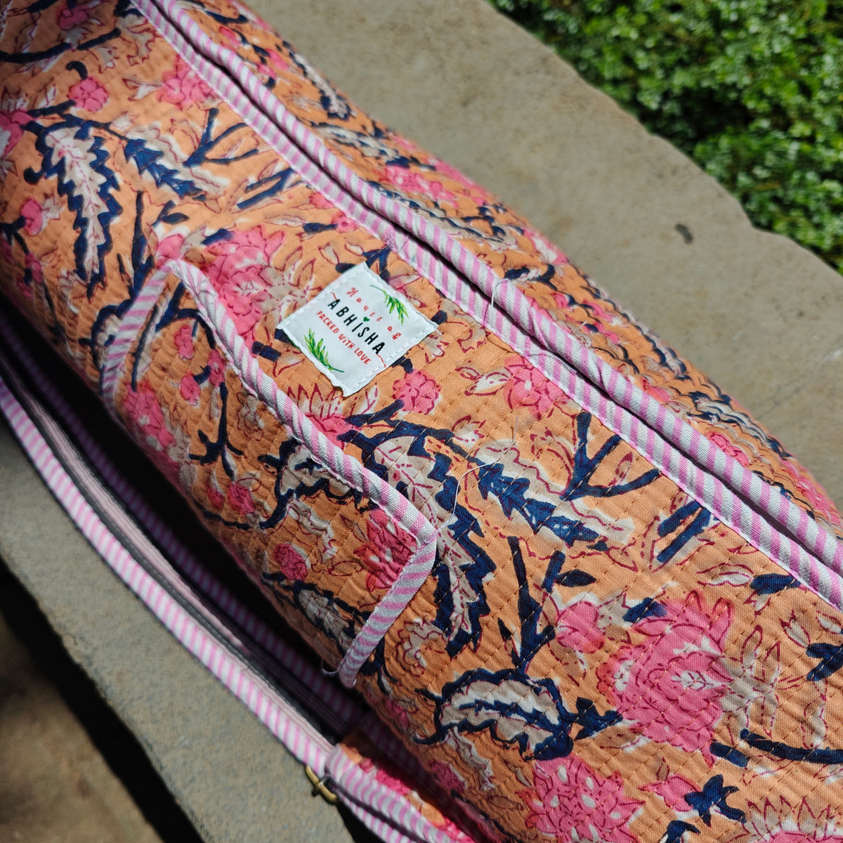 Summer House Handblock Printed Quilted Yoga Mat Bag
