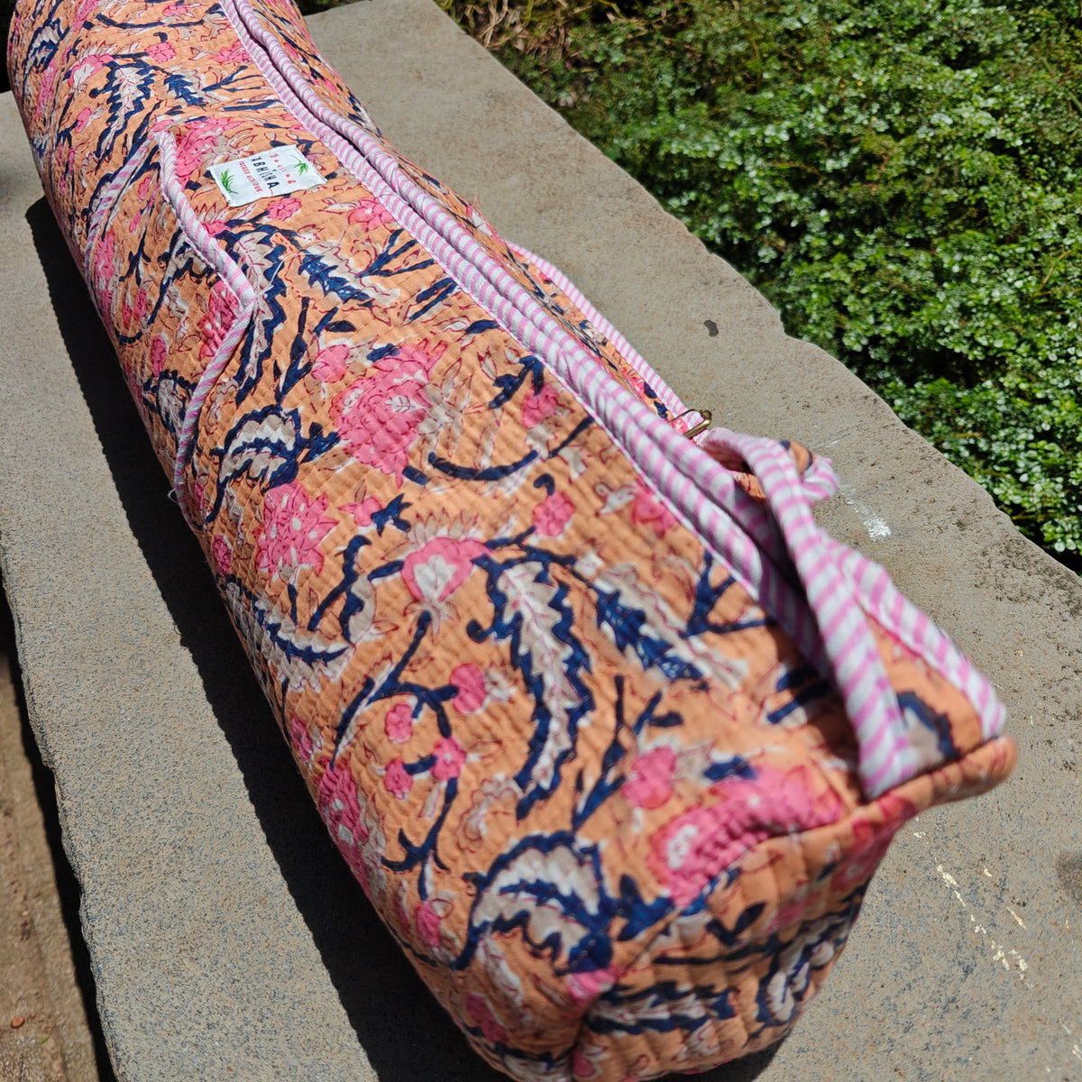 Summer House Handblock Printed Quilted Yoga Mat Bag