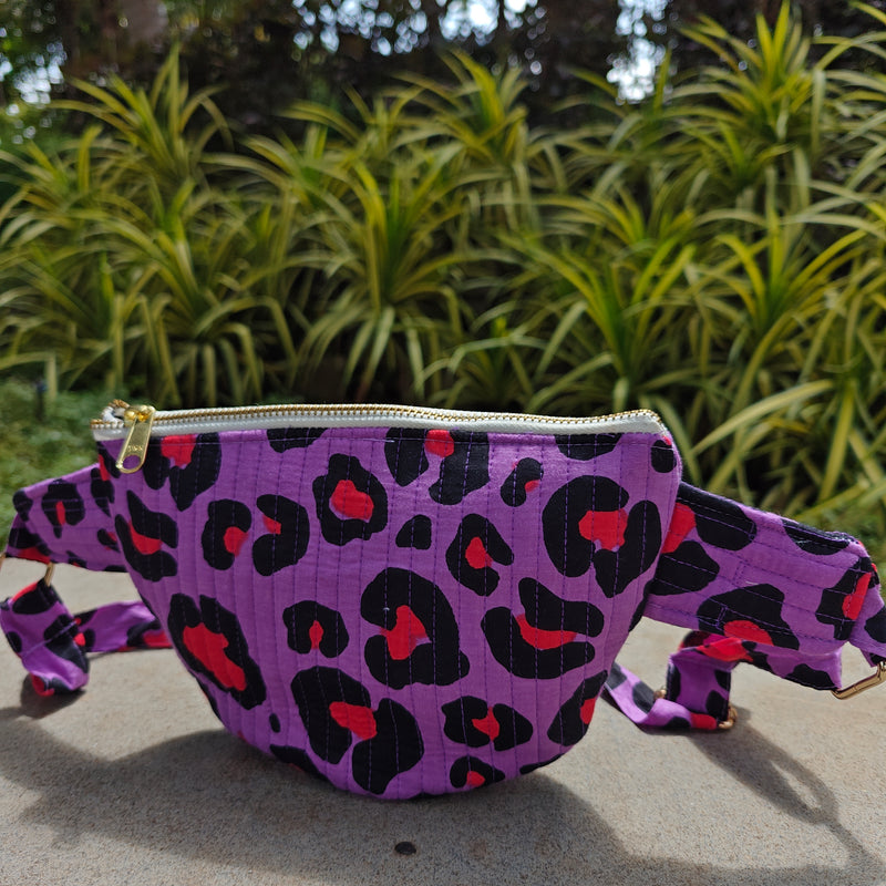 Leopard Handblock Printed Quilted Crossbody Bag