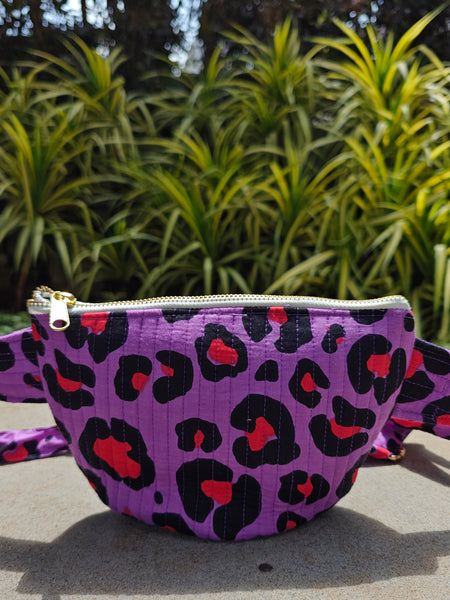 Leopard Handblock Printed Quilted Crossbody Bag
