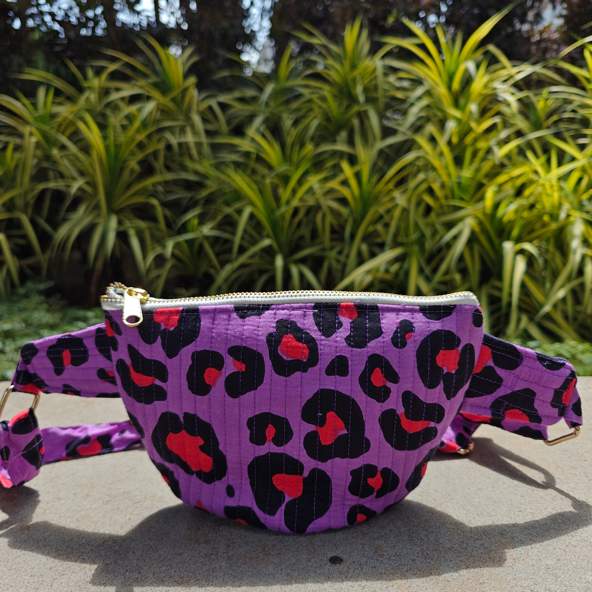 Leopard Handblock Printed Quilted Crossbody Bag