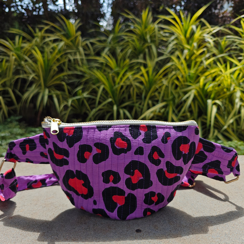 Leopard Handblock Printed Quilted Crossbody Bag