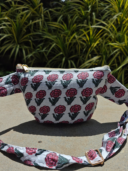 Garden Blush Handblock Printed Quilted Crossbody Bag