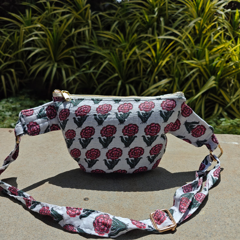 Garden Blush Handblock Printed Quilted Crossbody Bag