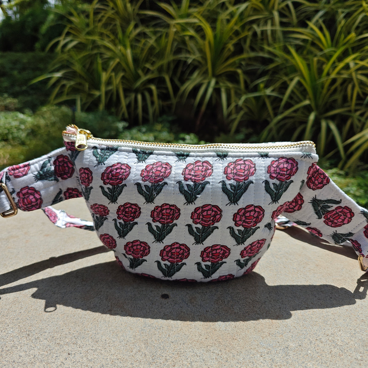 Garden Blush Handblock Printed Quilted Crossbody Bag