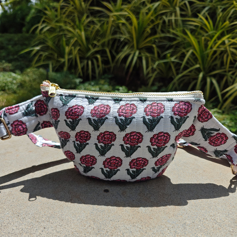 Garden Blush Handblock Printed Quilted Crossbody Bag