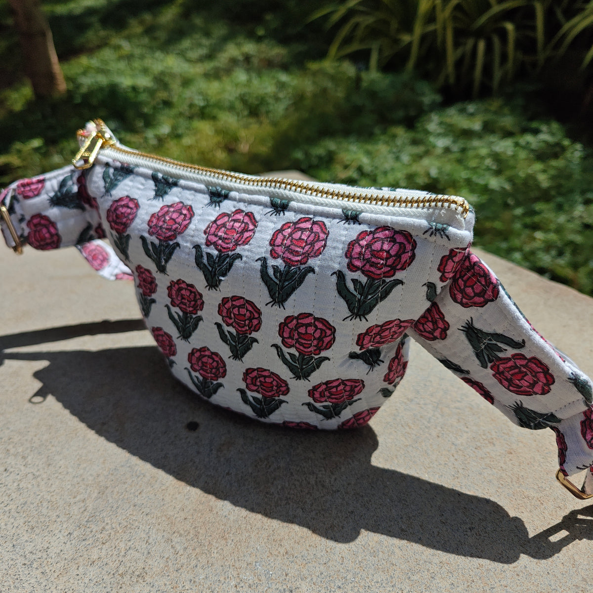 Garden Blush Handblock Printed Quilted Crossbody Bag
