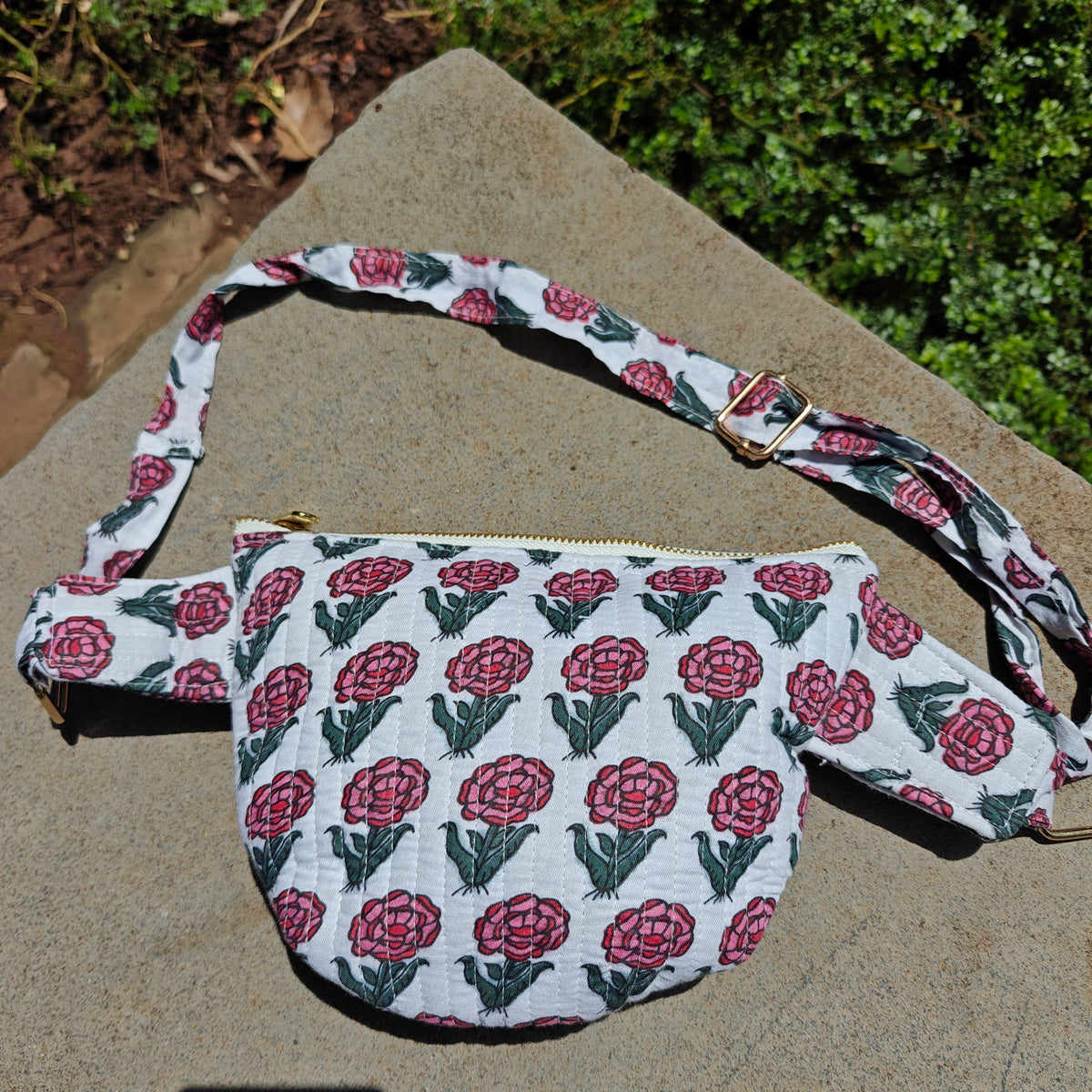 Garden Blush Handblock Printed Quilted Crossbody Bag
