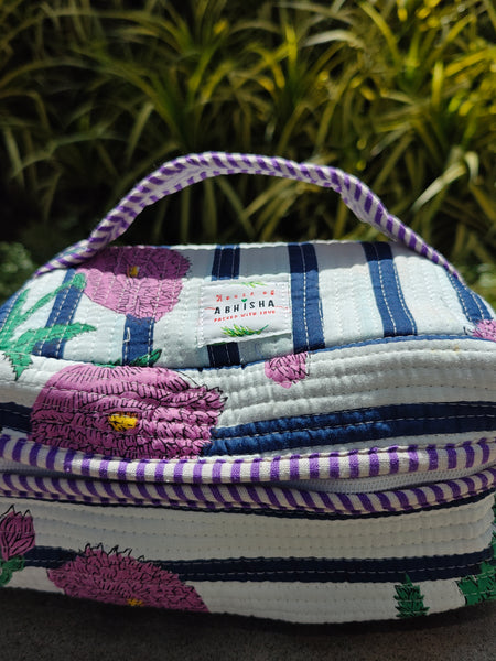 The Blush Handblock Printed Quilted Vanity Bag