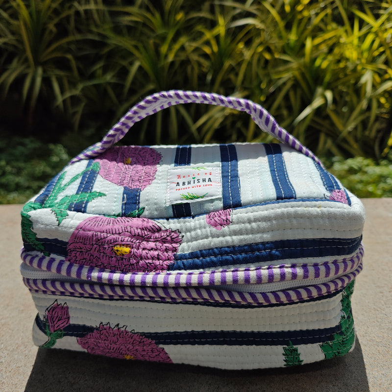 The Blush Handblock Printed Quilted Vanity Bag