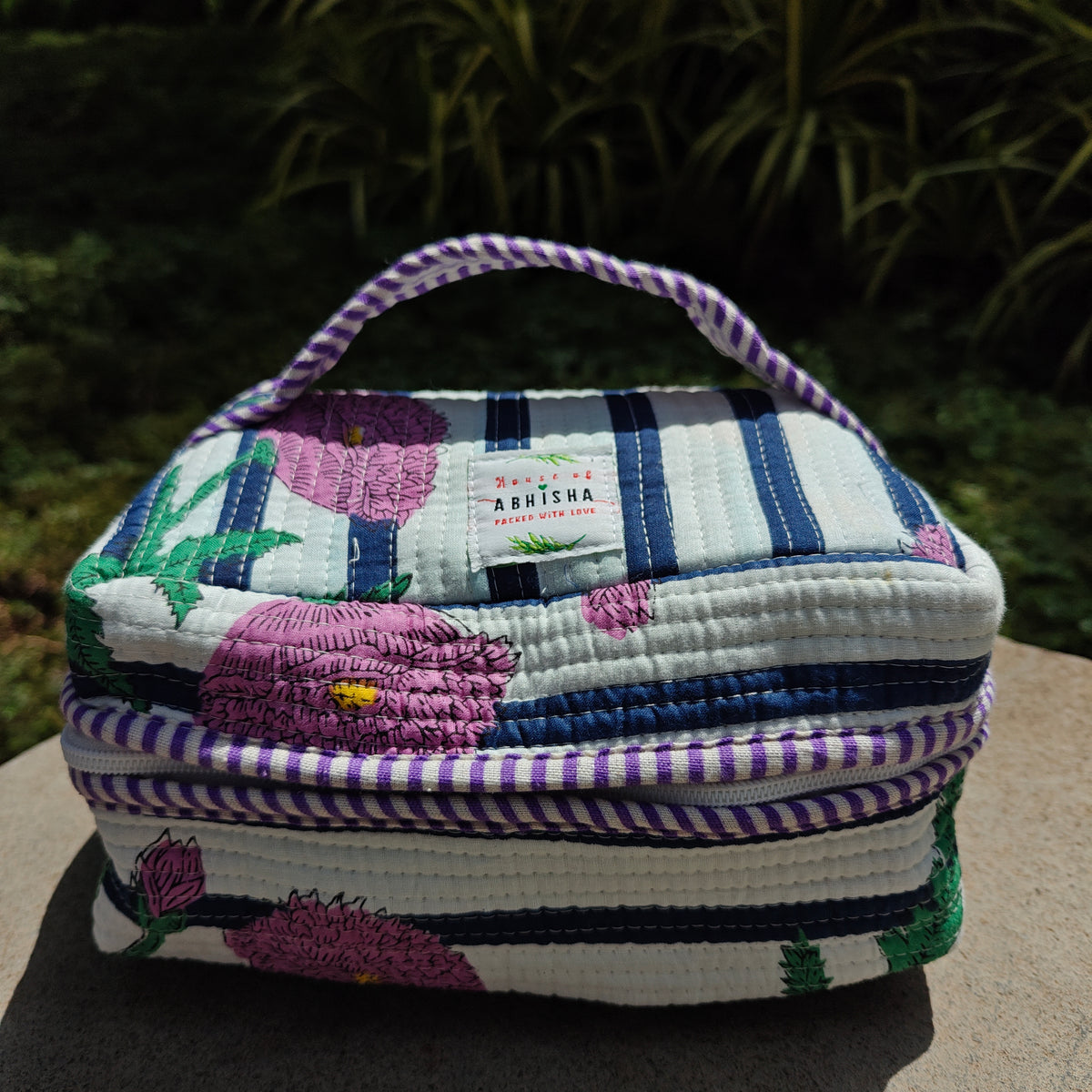 The Blush Handblock Printed Quilted Vanity Bag