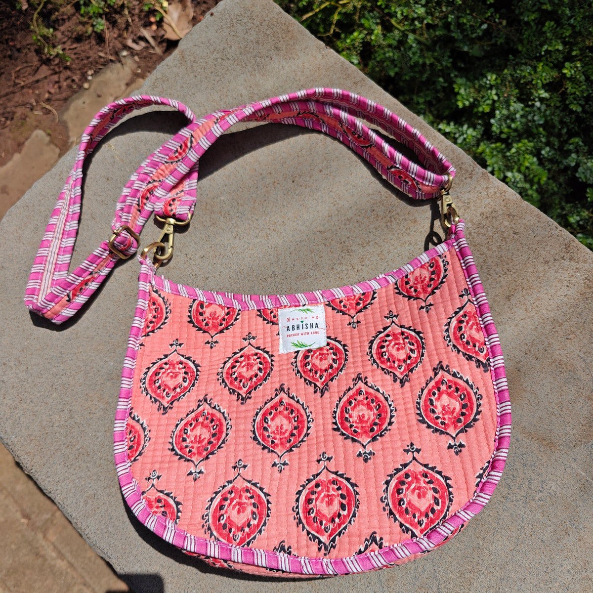 Nazm Handblock Printed Quilted Sling Bag