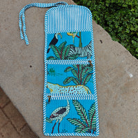 Jungle Handblock Printed Quilted Roll-Up Pouch