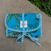 Jungle Handblock Printed Quilted Roll-Up Pouch