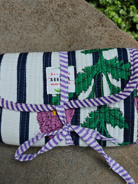 Marigold Handblock Printed Quilted Roll-Up Pouch
