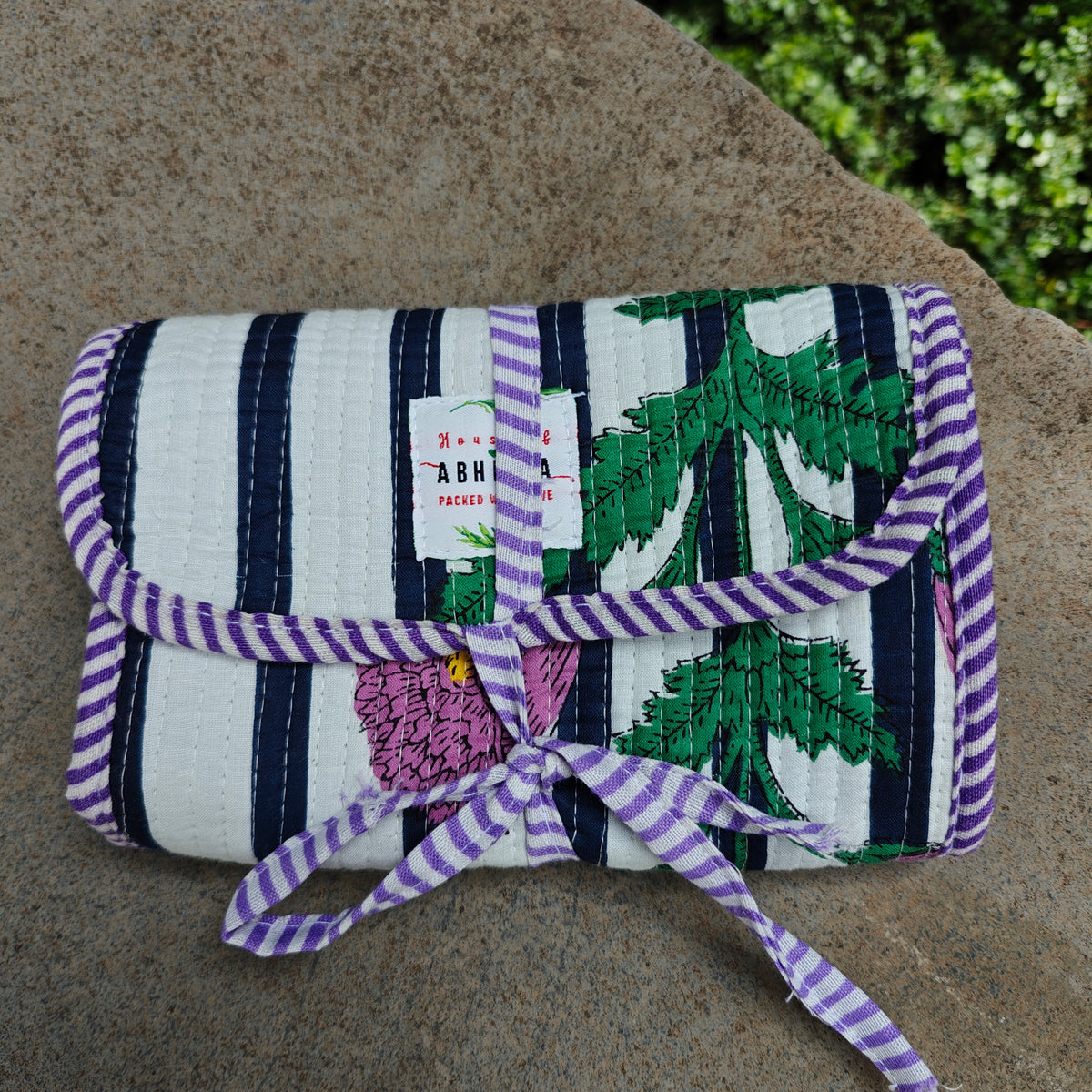 Marigold Handblock Printed Quilted Roll-Up Pouch