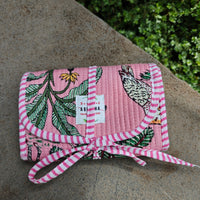 Pink Jungle Handblock Printed Quilted Foldable Pouch