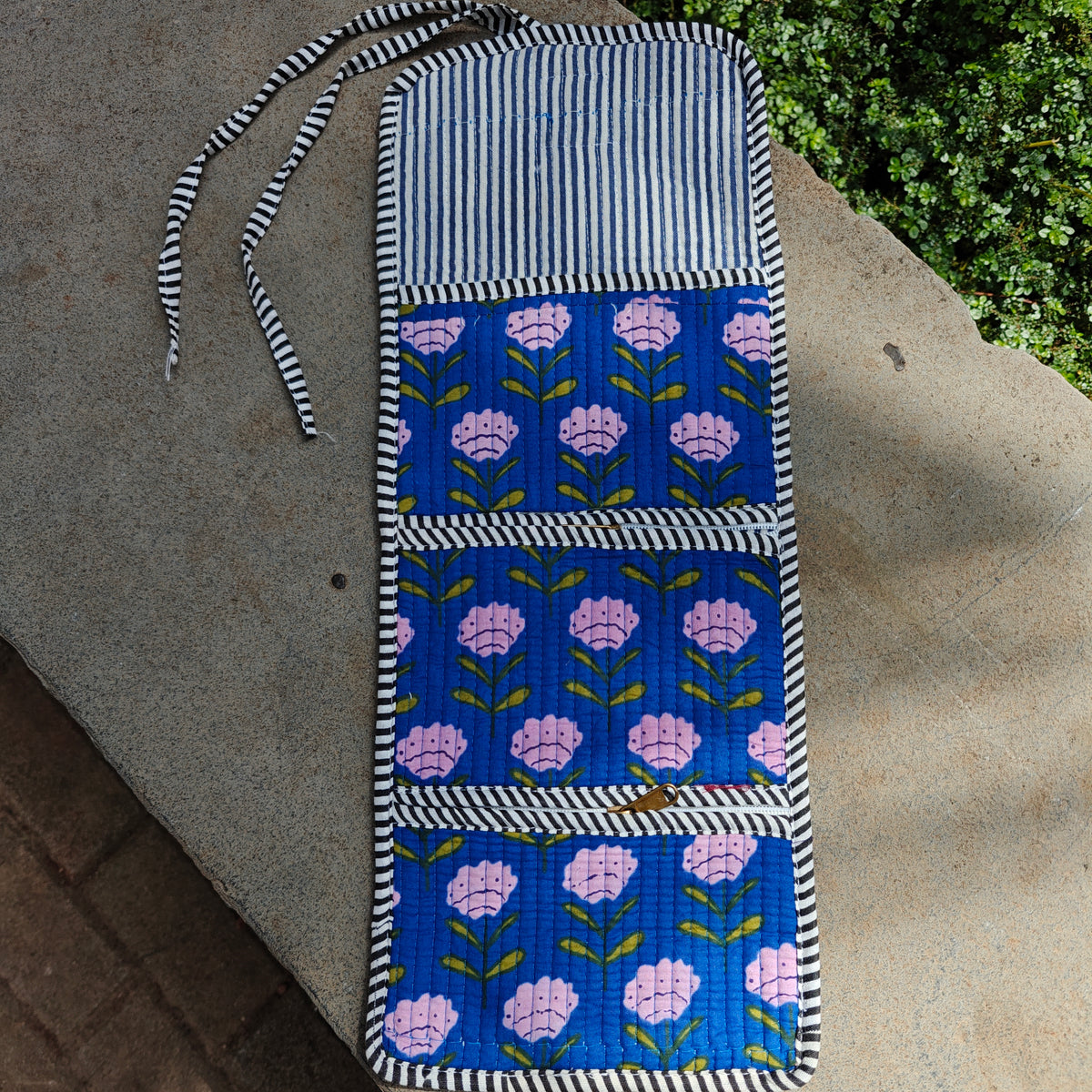 Phool Handblock Printed Quilted Foldable Pouch