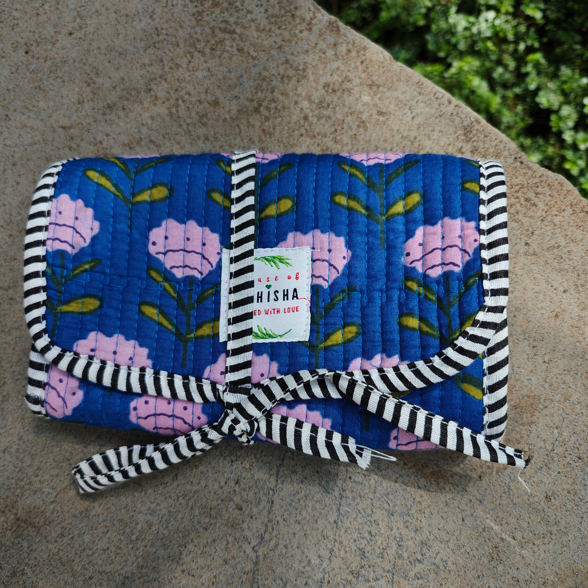 Phool Handblock Printed Quilted Foldable Pouch