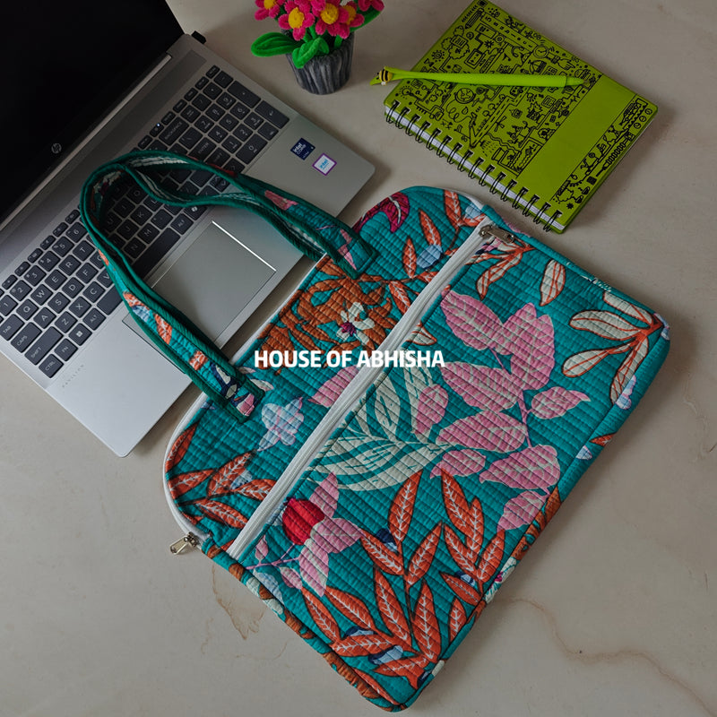 Tarang Handblock Printed Quilted Laptop Bag with Handles