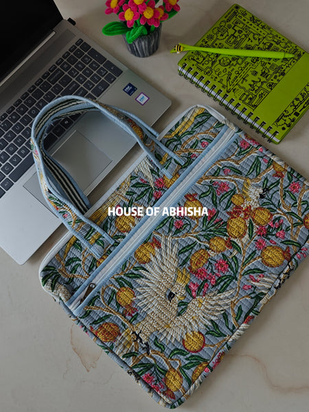 Rangrez Handblock Printed Quilted Laptop Bag with Handles