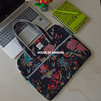 Vanora Handblock Printed Quilted Laptop Bag with Handles