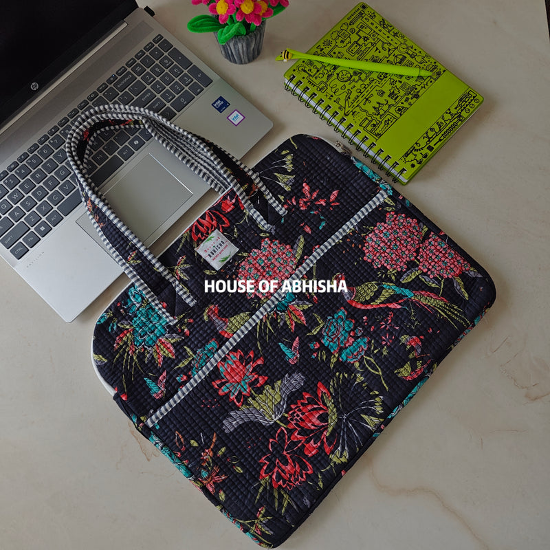 Vanora Handblock Printed Quilted Laptop Bag with Handles