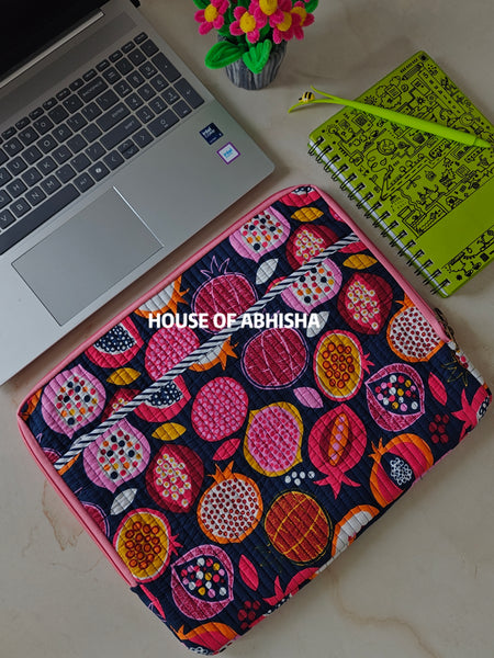 Pomegranate Handblock Printed Quilted Laptop Sleeve