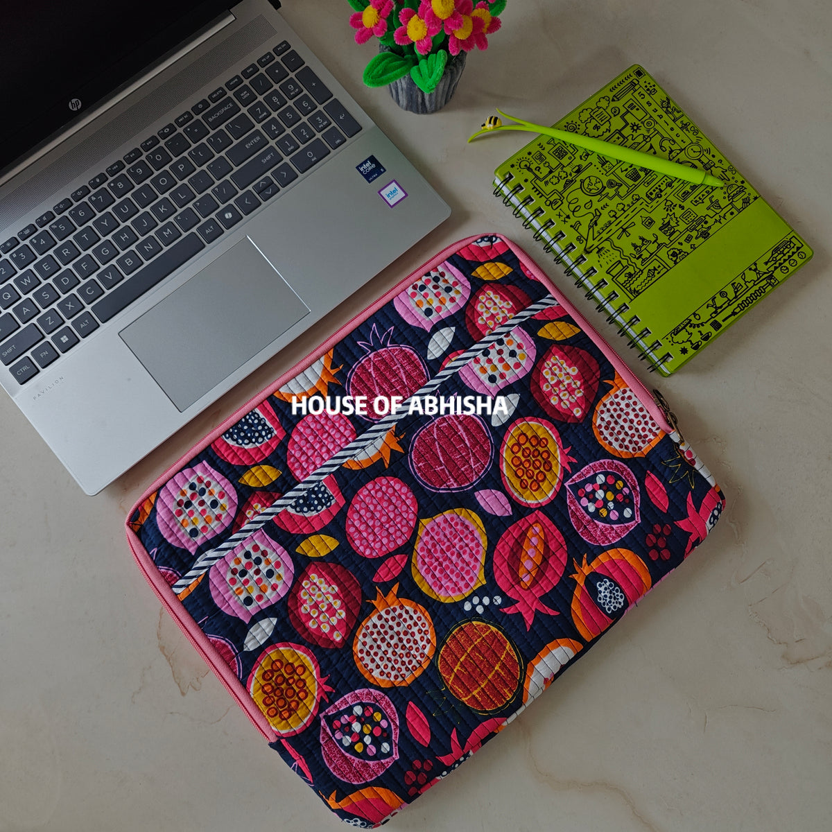 Pomegranate Handblock Printed Quilted Laptop Sleeve