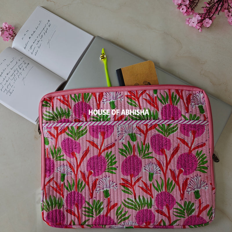 Lush Lore Handblock Printed Quilted Laptop Sleeve