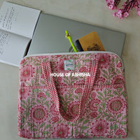 Kashish Handblock Printed Quilted Laptop Bag with Handles