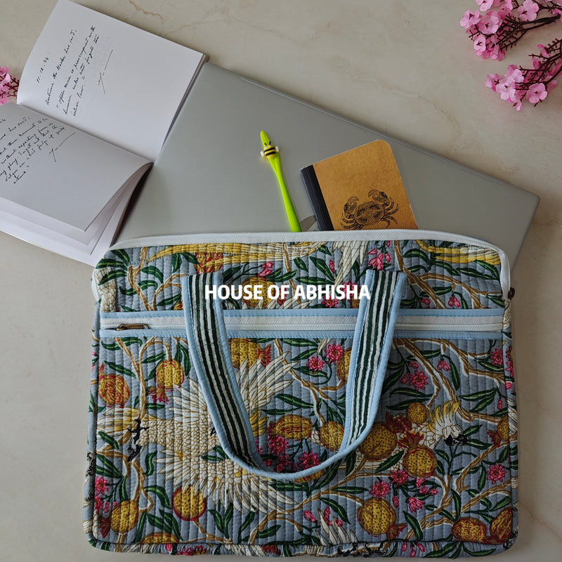 Rangrez Handblock Printed Quilted Laptop Bag with Handles