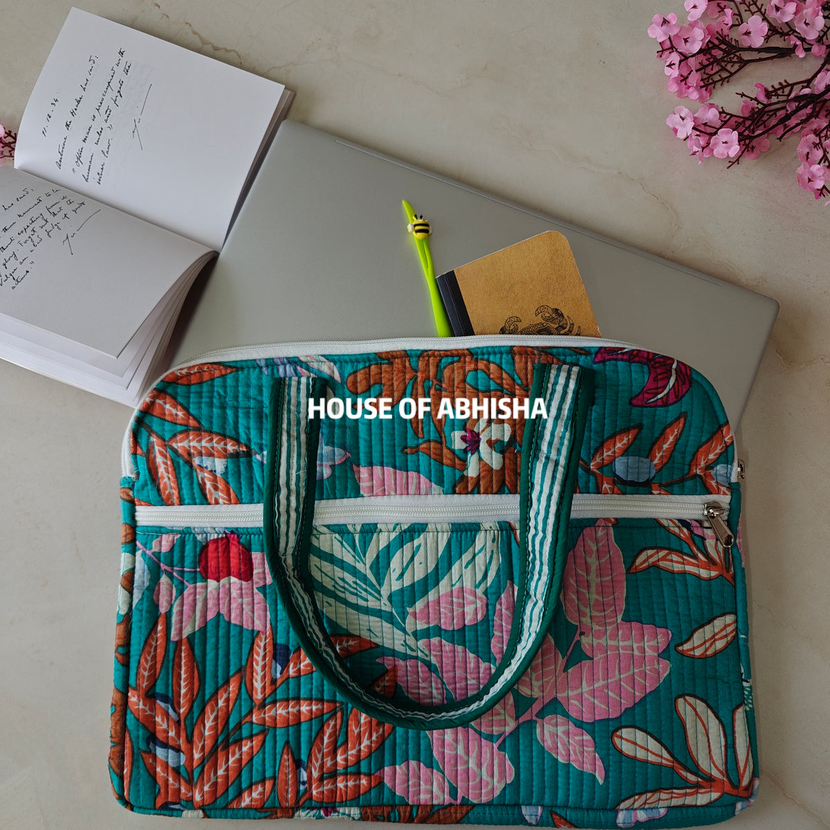 Tarang Handblock Printed Quilted Laptop Bag with Handles